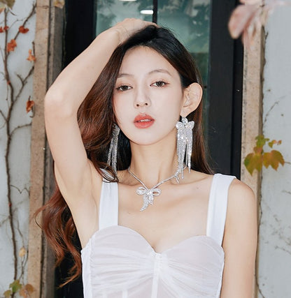 DOLLY Elegant White Diamond Tassel Earring-NONNA