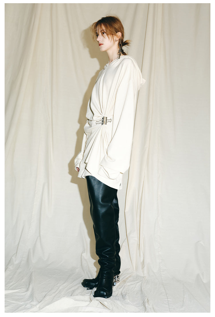 Autumn Winter luxury hoodie pinched pleated waist sweatshirt - kIC