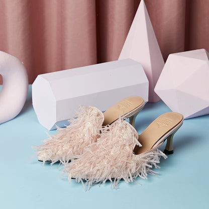 B-FEI fringed sandals slippers mules kitten heels-MUMT.