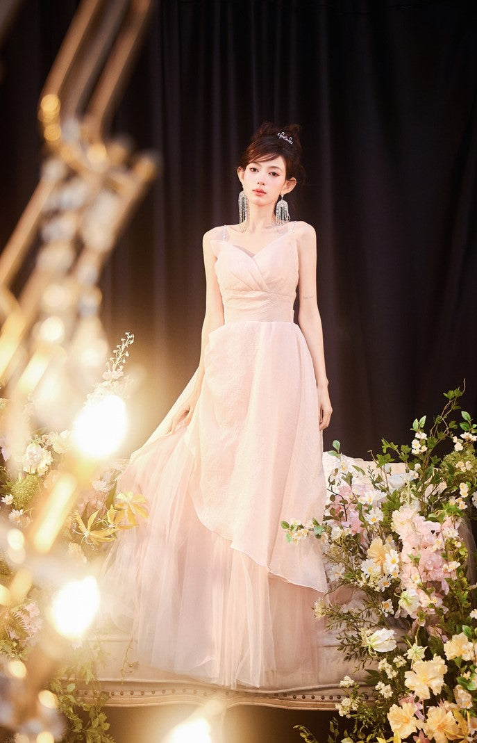 DOLLY High End Sleeveless Diamond High Waist Suspender Long Prom Dress-NORA