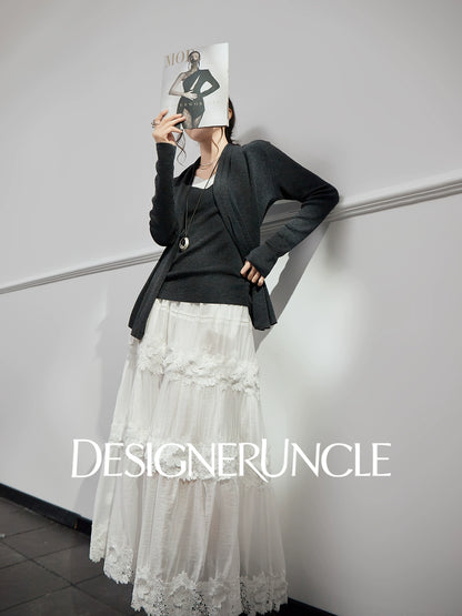 DGU "Moqin" dark flower gray jacket new lazy style design loose cardigan - Avery.