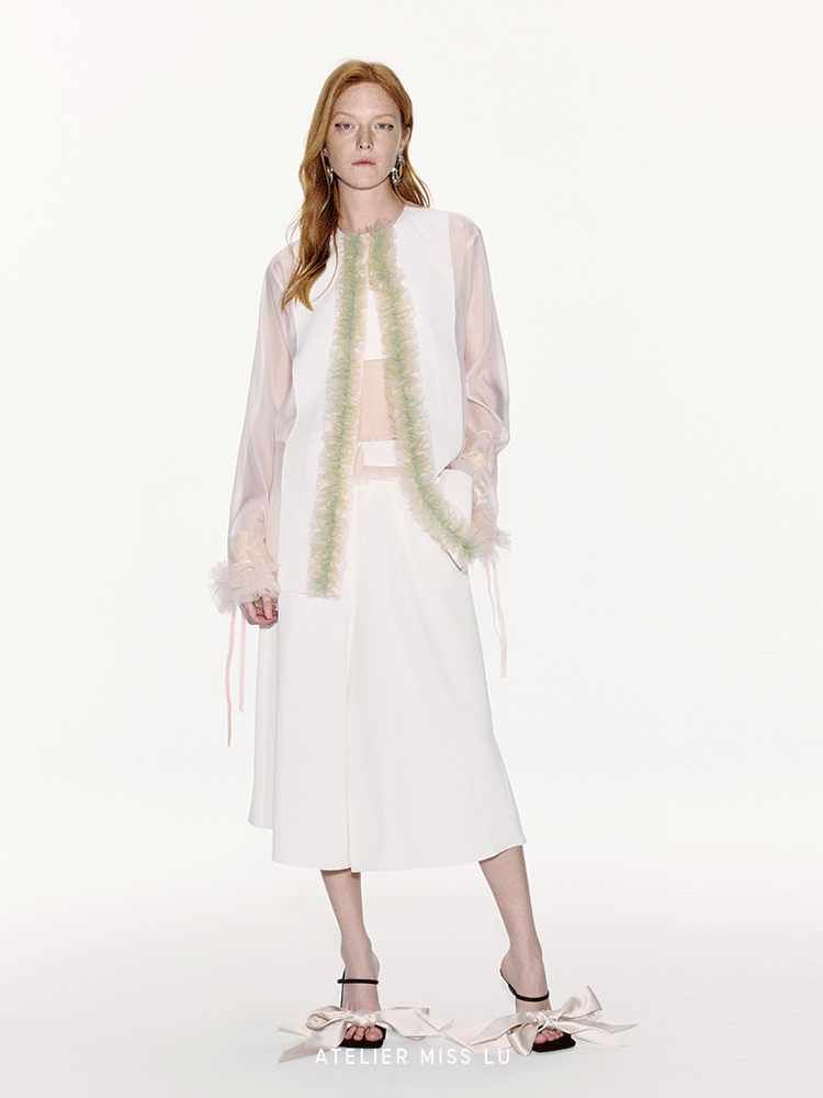 ATELIER MISS LU Tulle Latiered Panelled Long-Sleeved Top - BAILEY.
