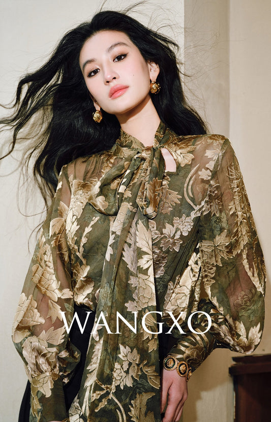 WANGXO | Silk Jacquard Streamer Suspender & Shirt Set -ÉLIA.