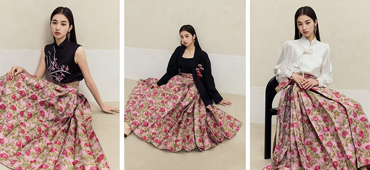 HECO Rose Brocade Jacquard Horse Face pink Skirt Women - piper.