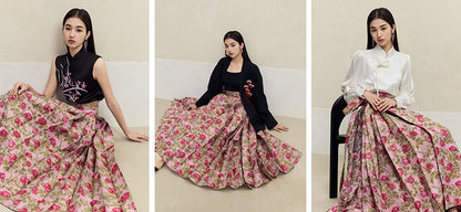 HECO Rose Brocade Jacquard Horse Face pink Skirt Women - piper.