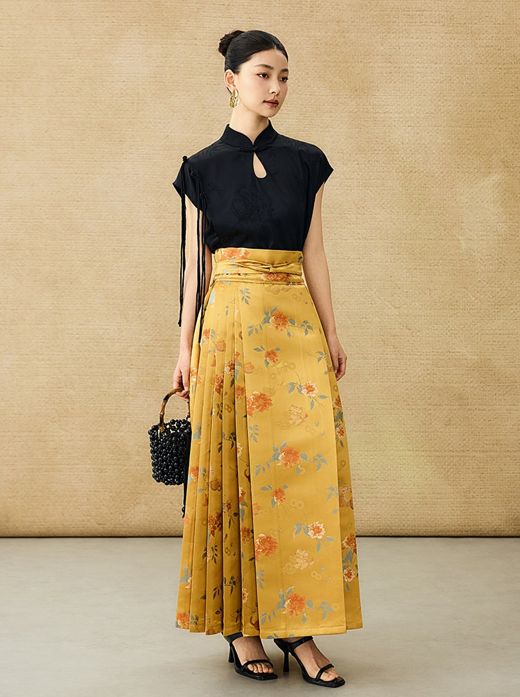 HECO Jacquard Horse Face Pleated Maxi Skirt  - COARSE.