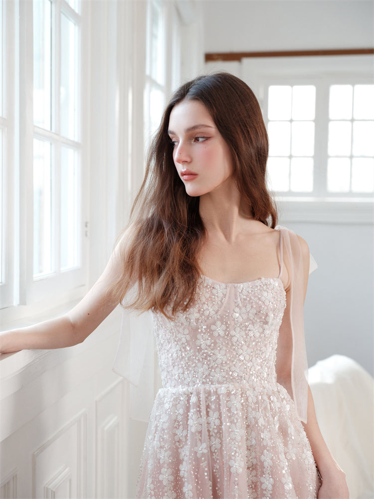 Wardrobes by Chen Luxury Pastel Pink beaded Sleeveless tulle bridal Dress-Khris