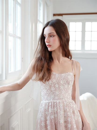 Wardrobes by Chen Luxury Pastel Pink beaded Sleeveless tulle bridal Dress-Khris