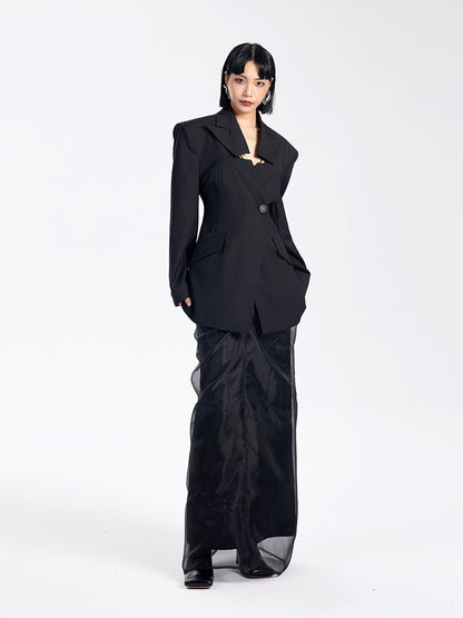 TINY IN casual black cut-out collar waist coat-SYAD