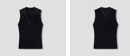 COMME MOI three acetate pit strip lapel knitted vest & pants - ELENA.