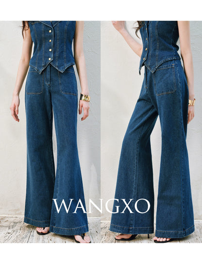 WANGXO | Airy Linen Cotton Blend Retro Denim Vest & Wide-Leg Pants Set  ZARA