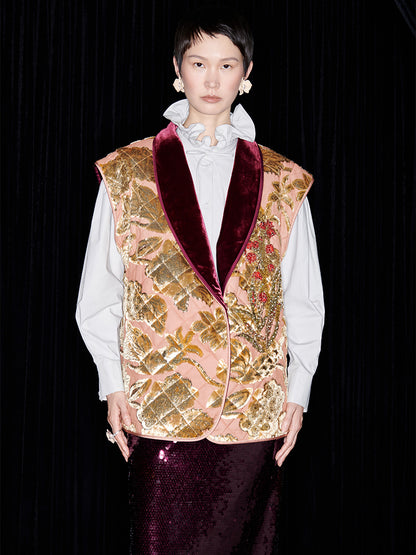 M essential Mackay designer embroidered quilted cotton gilet sequin long skirt-  lily of the valley