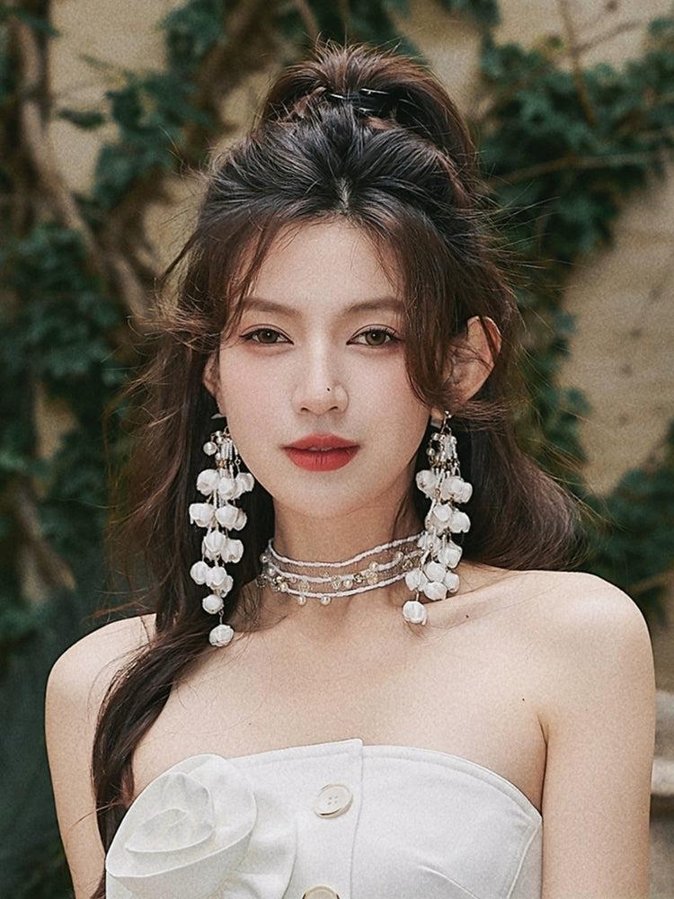 DOLLY Luxury Palace Style Flower Bud Tassel Chic Earrings-DALAL