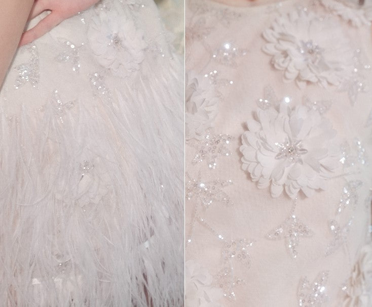 Wardrobes by Chen Luxury White Couture Embroidered Floral Feather bridal Dress- Sade