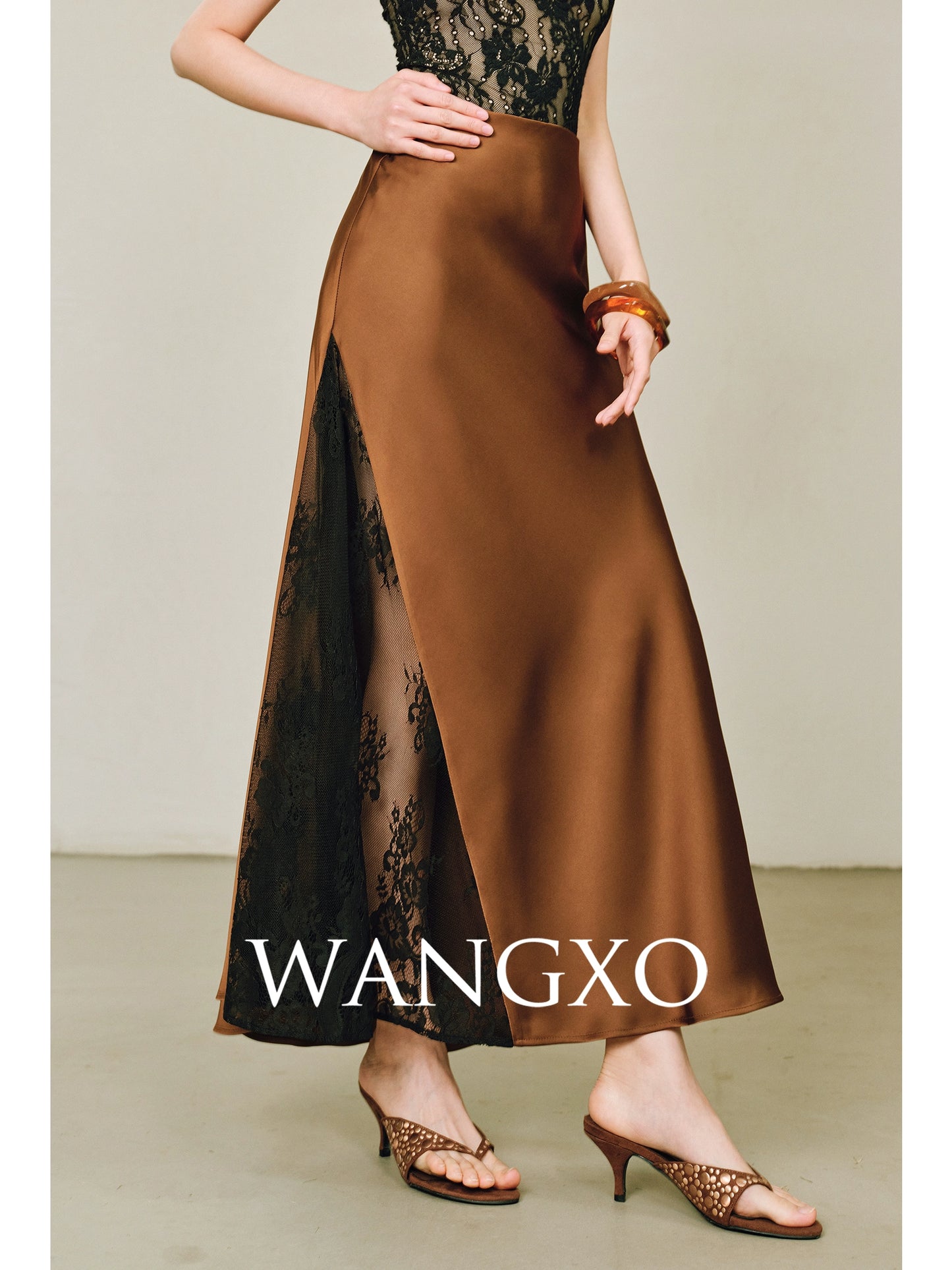 WANGXO | Double-Faced Satin Panel Skirt-SENA