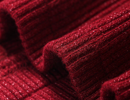 WANGXO | Double-Woven Crushed Silver Silk Knit V-Neck Slim-Fit Top-YANI.