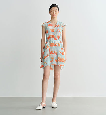 COMME MOI Lv Yan Designer Summer Vacation Print V-Neck Cropped Dress - MIA.
