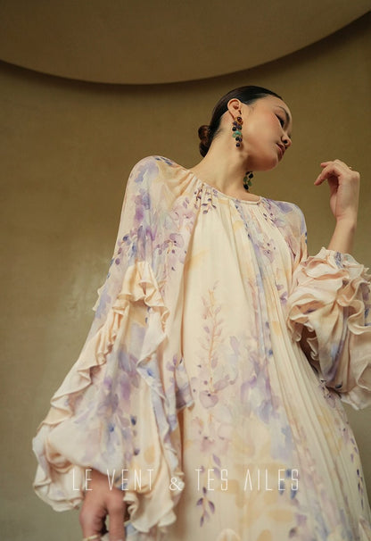 LE VENT&TES AILES floral print silk resort summer vacation maxi dress-GWEN