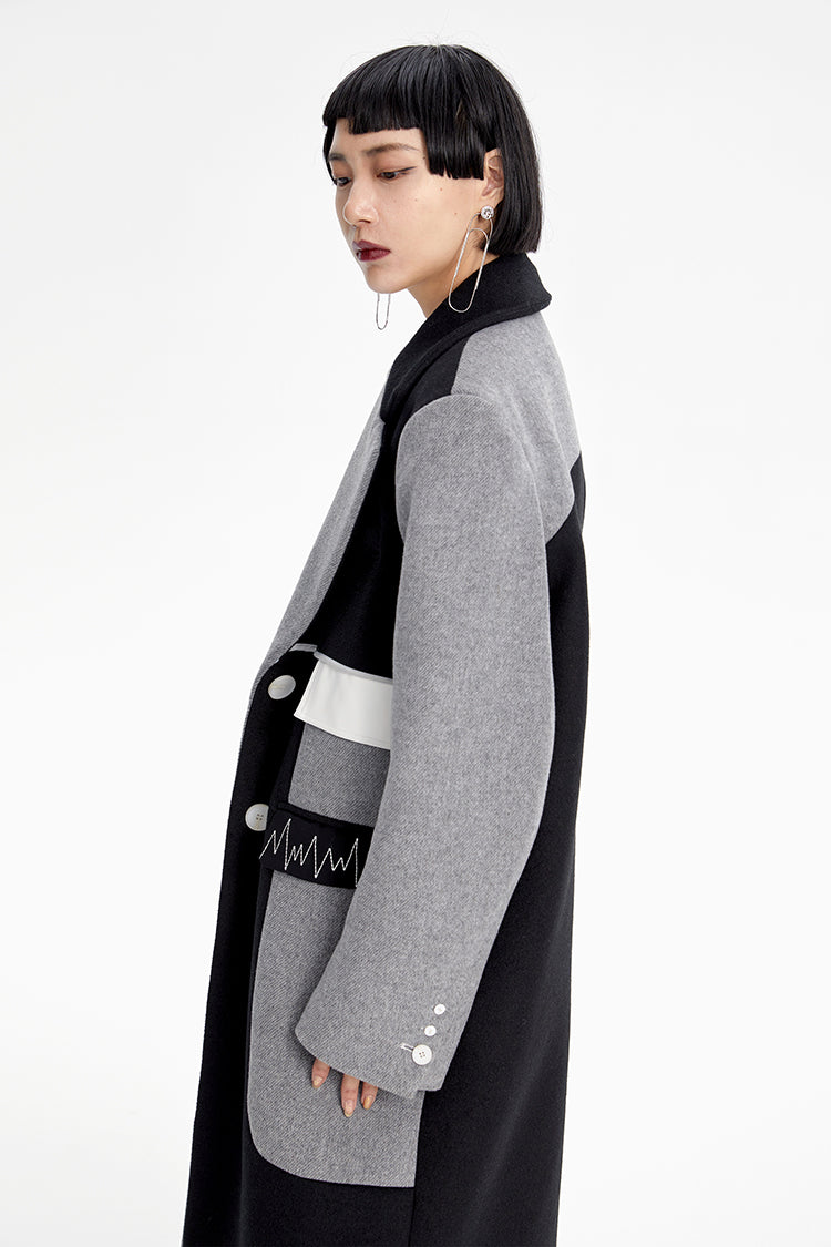 TINY IN Asymmetric black and gray wool women's coat- TRAIL