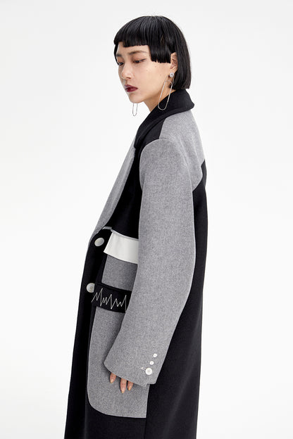 TINY IN Asymmetric black and gray wool women's coat- TRAIL