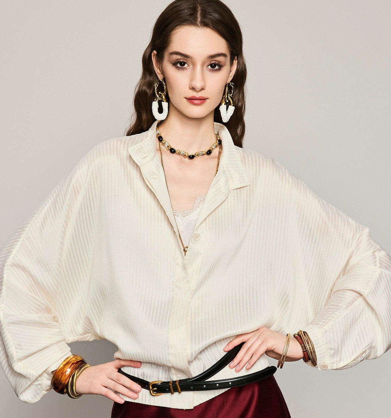 ANNASPEAK Lightweight and breathable silk Viscose  stand-up collar shirt-HUGH.