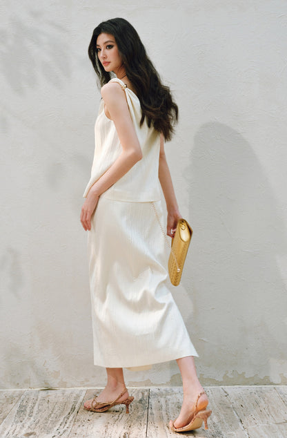 WANGXO | Lazy Precious Metal Shoulder Loop Loose Top & Straight Skirt Set with Sculpted Grace- VERA