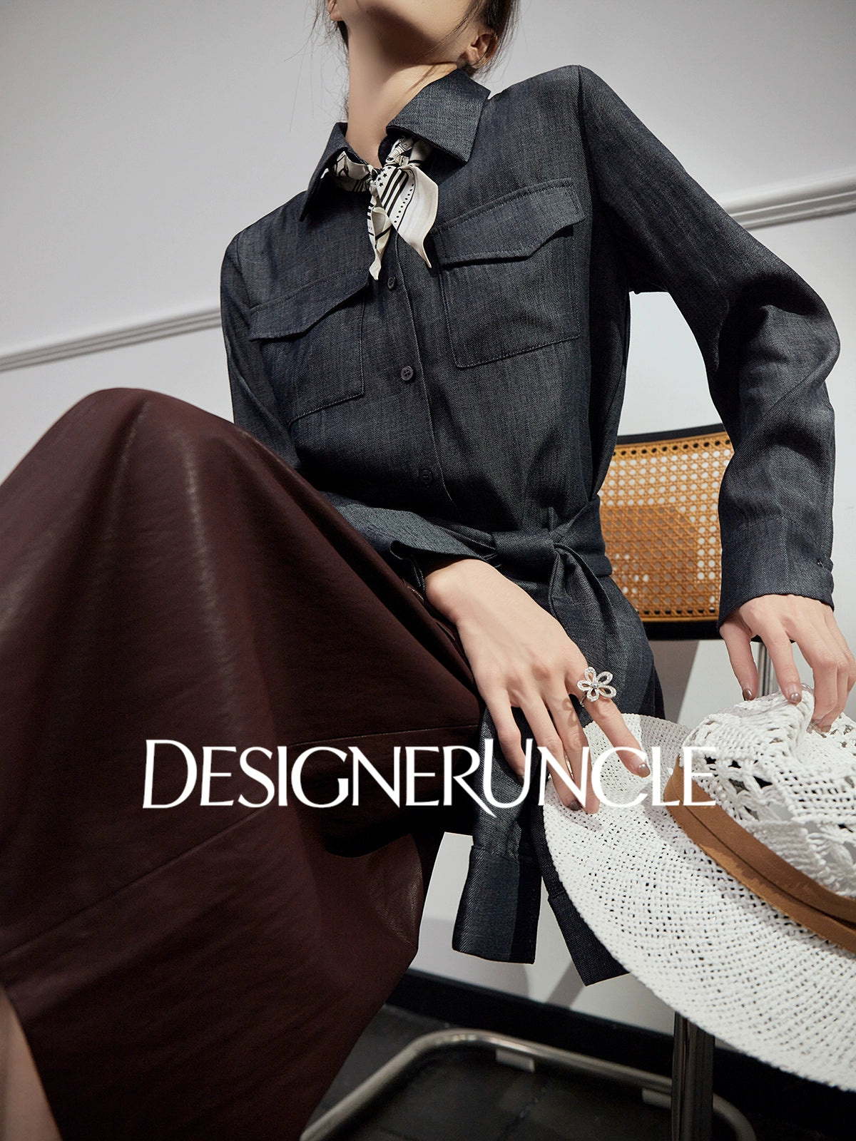 DGU "Goose Shadow" denim pure shirt women's autumn new design niche commuter loose top - HEART.