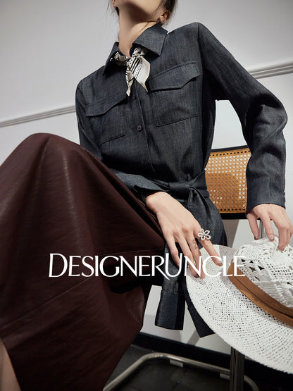 DGU "Goose Shadow" denim pure shirt women's autumn new design niche commuter loose top - HEART.