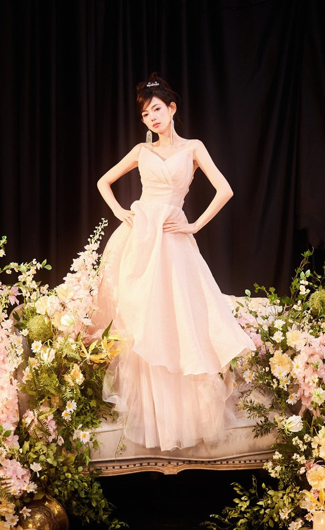 DOLLY High End Sleeveless Diamond High Waist Suspender Long Prom Dress-NORA