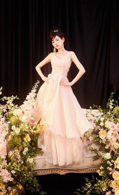 DOLLY High End Sleeveless Diamond High Waist Suspender Long Prom Dress-NORA