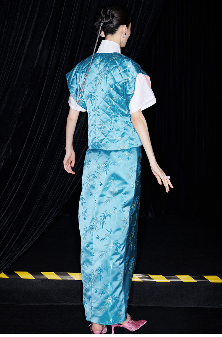 M essential Ma Kai designer golden autumn bamboo nail beads vest - bran.