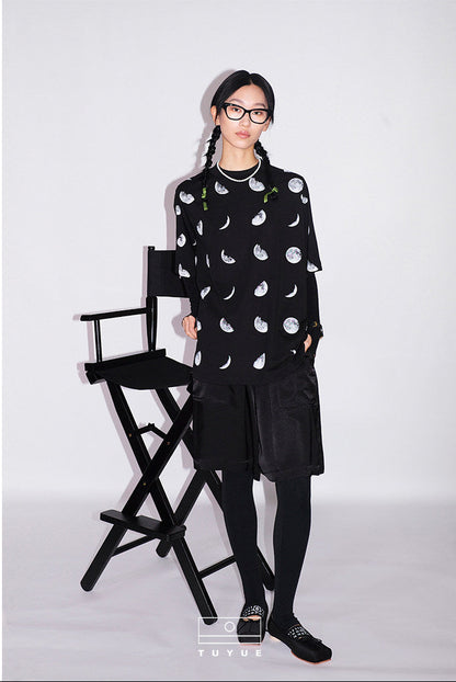 TUYUE Pure Cotton Short Sleeves Moon Print T-Shirt - FERDINAND.