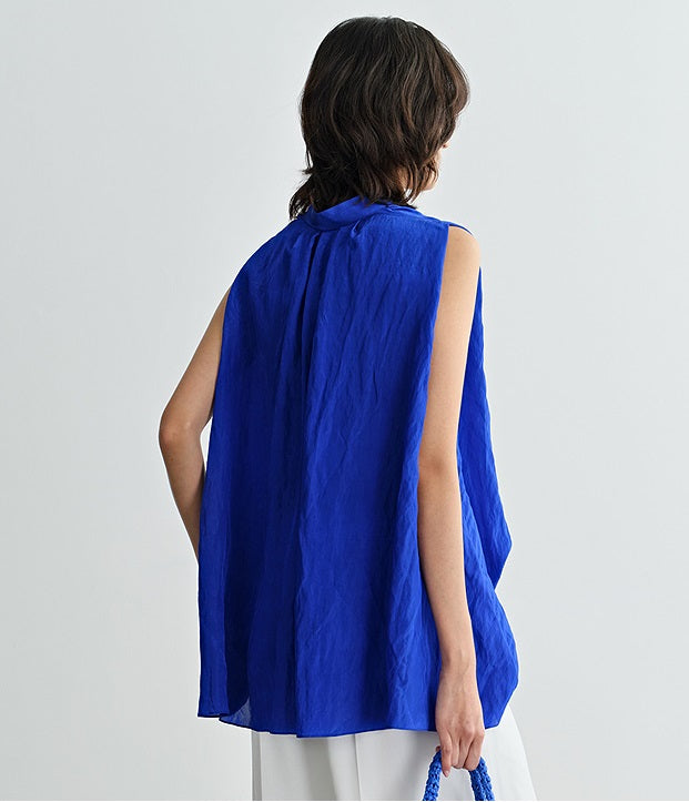 COMME MOI Women's Sleeveless V-Neck Draped Shirt blue Top - SAMUEL.