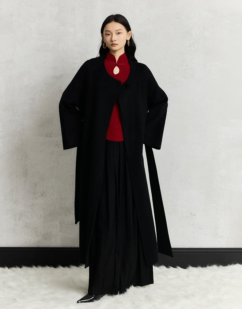 HECO Cheongsam Collar Hollow Buckle red black apricot Knitwear Slim Bottom - whom.
