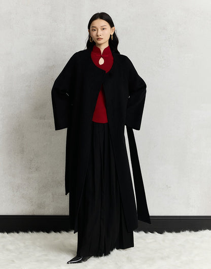 HECO Cheongsam Collar Hollow Buckle red black apricot Knitwear Slim Bottom - whom.