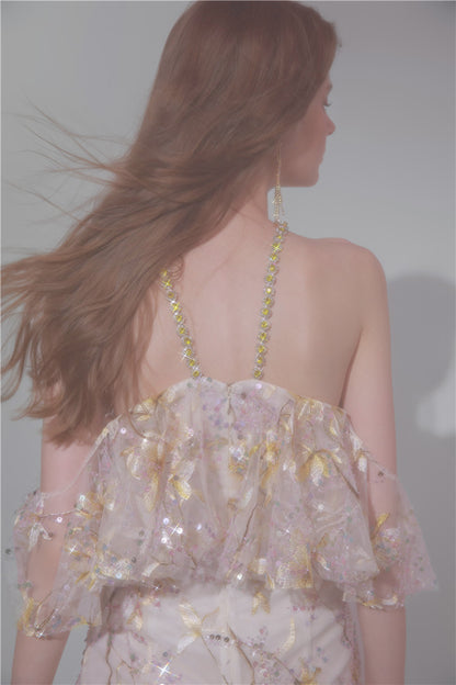 Wardrobes by Chen Elegant wedding guest Halter Sleeveless Lace bridal Dress- Megan