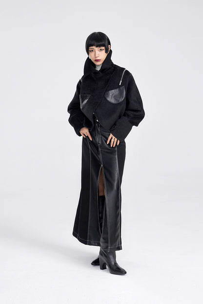 TINY IN women's black shoulder zipper cropped wool jacket- LOU