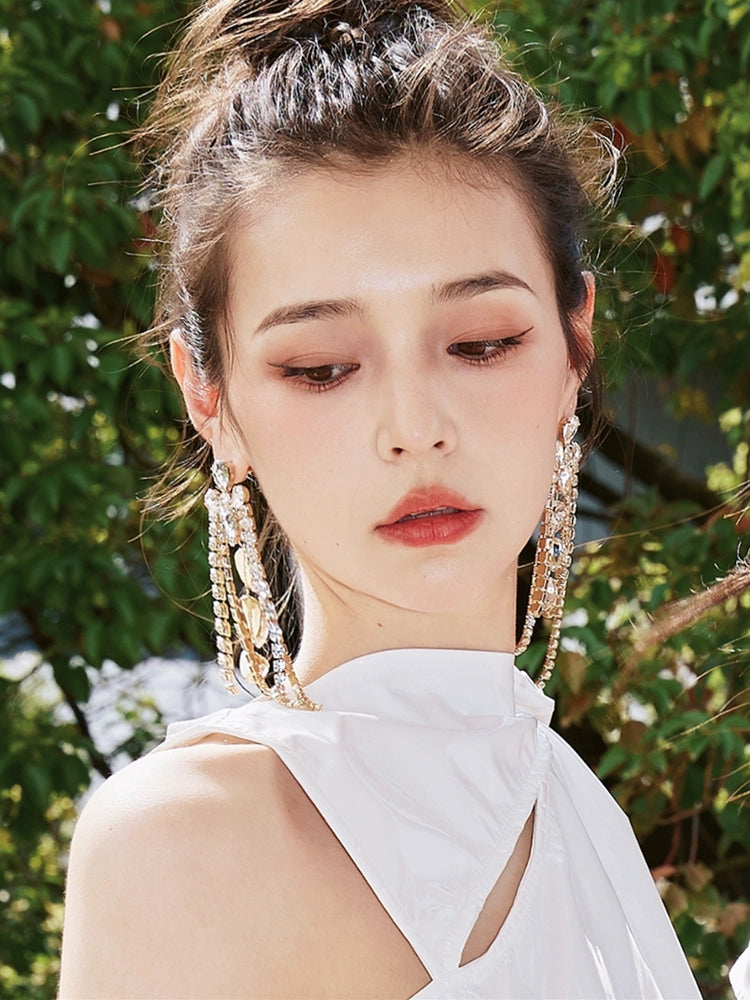 DOLLY Elegant Diamond Tassel Gold Earrings-JUANA