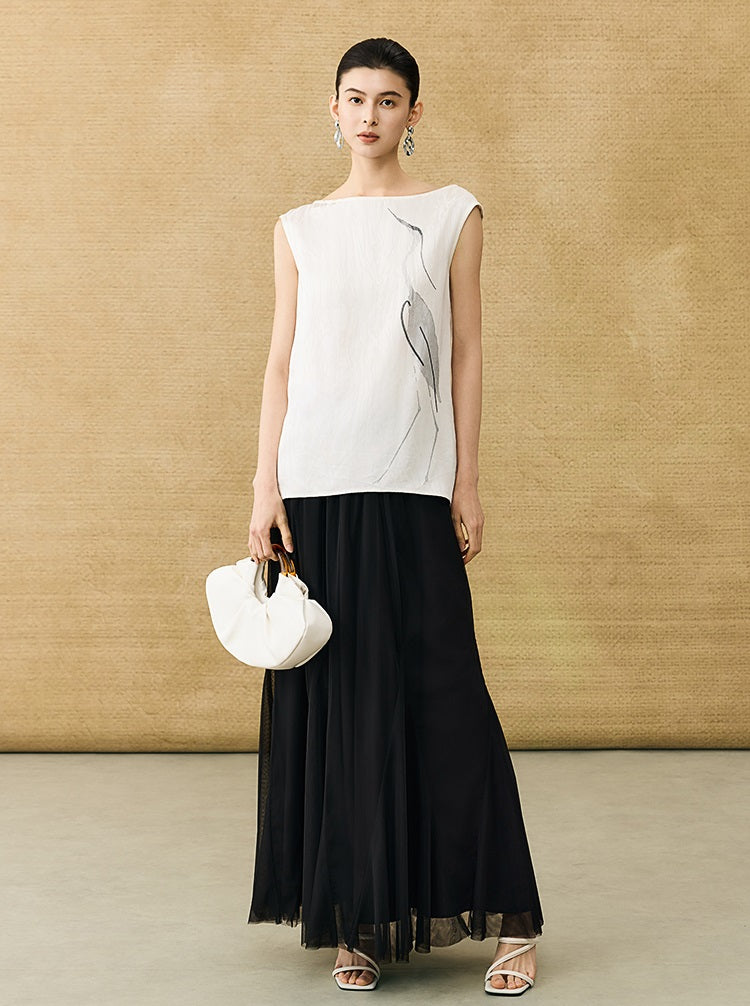 HECO Chinese style crane print top - LIVES.