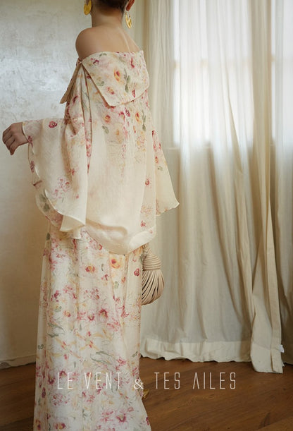 LE VENT&TES AILES Floral-print off shoulder top Skirt trousers set-RINA.