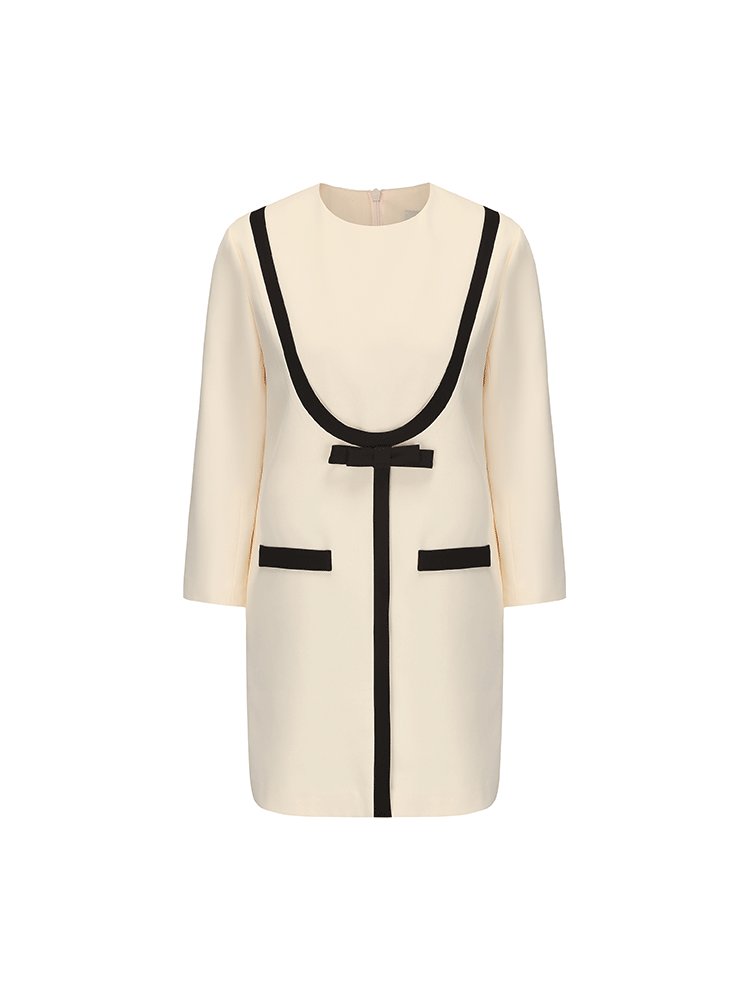 ATELIER MISS LU Geometric Line Contrast Stitching Long-sleeved Dress - DOLLAR.