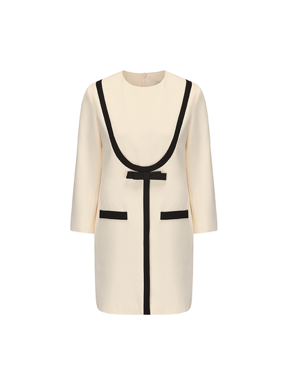 ATELIER MISS LU Geometric Line Contrast Stitching Long-sleeved Dress - DOLLAR.