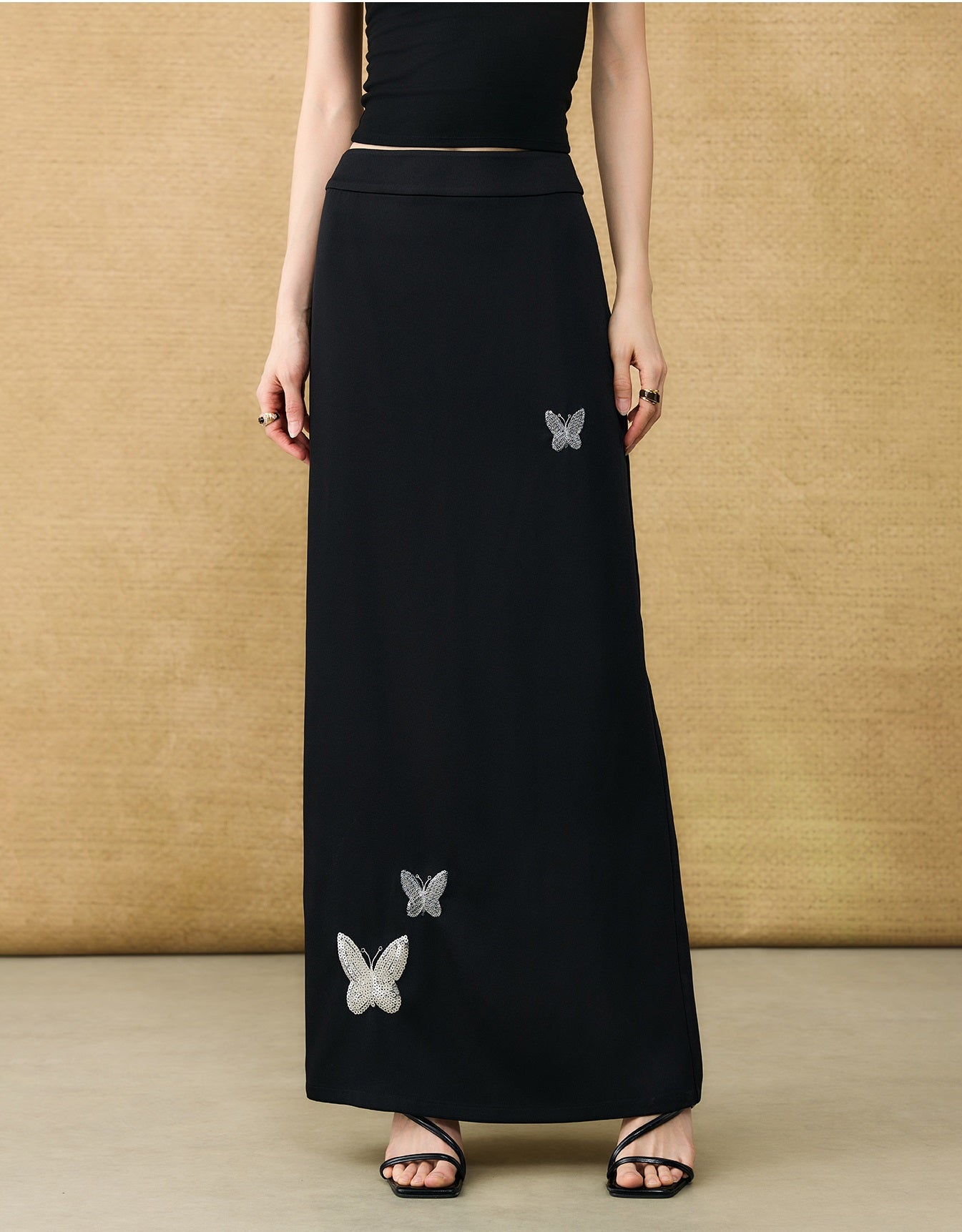 HECO Chinese butterfly bead embroidered slimming straight skirt - POLY.