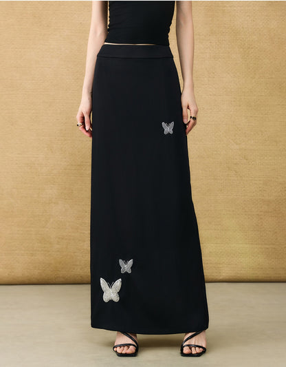 HECO Chinese butterfly bead embroidered slimming straight skirt - POLY.