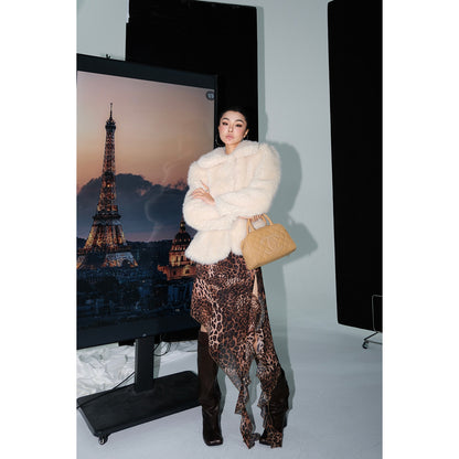MEI SANGUAN beige retro fur short single-breasted top coat - AUSTIN