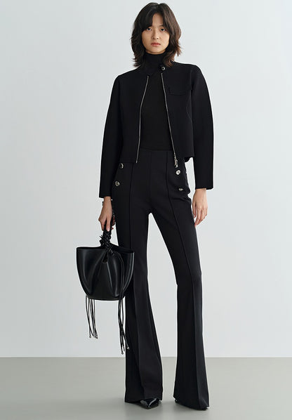 COMME MOI Lu Yan Designer's new women's small stand-up collar black knitted jacket - MEND.