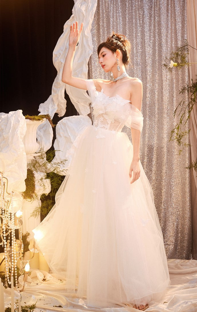 DOLLY Elegant White Off Shoulder Short Sleeve Flower Wedding Dress-SOPHIE  (V)