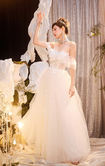 DOLLY Elegant White Off Shoulder Short Sleeve Flower Wedding Dress-SOPHIE  (V)