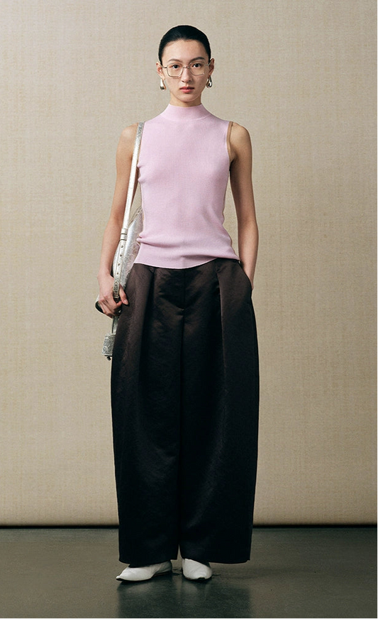 ZHUCHONGYUN silk and wool blend pink mock neckline knitted top-SUZAKU.