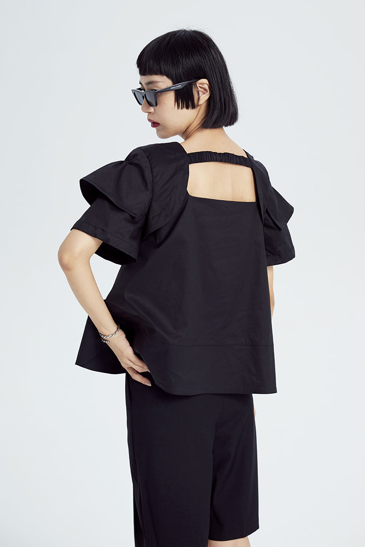 TINY IN double-sleeved vest two-piece women's two wear black Top-LIGHT